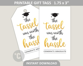Graduation Tag Printable / Class of 2024 Congrats Graduate / Tassel Hassle / Cookie Tags / 1.75" x 3" Grad Gift Tags / PDF Digital Download