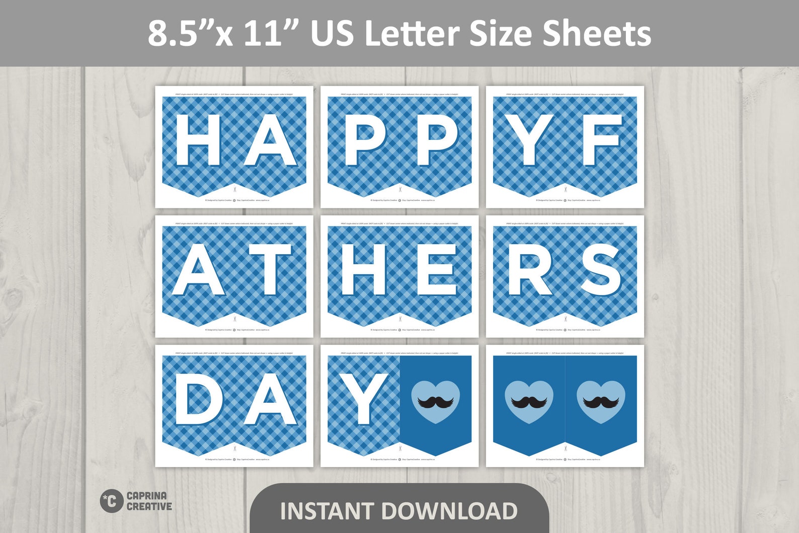 Happy Fathers Day Banner Printable / Blue Plaid Dad Banner / 5" X 7 ...
