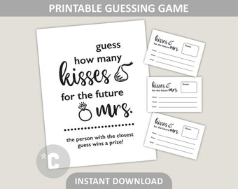 Guess How Many Kisses for the Future Mrs Printable Bridal Shower Game / Bachelorette Party Game / 8.5" x 11" PDF Digital Download