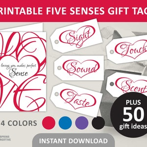 5 Senses Gift Tags & Card. Instant Download Printable. Five Senses