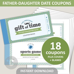 Libro de cupones de fechas de padre e hija imprimible / Regalo de cumpleaños para papá de hija / Cupones de papá de 6" x 3" / Descarga digital PDF