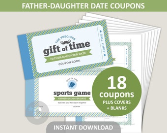Father Daughter Dates Coupon Book Printable / Birthday Gift for Dad from Daughter / 6" x 3" Dad Coupons / PDF Digital Download