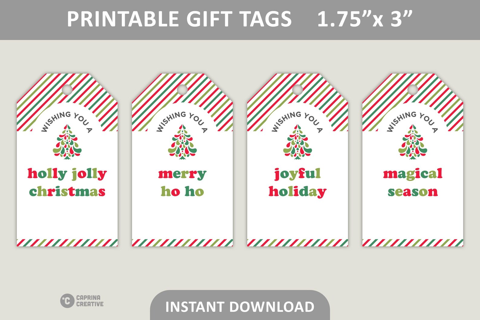 Christmas Gift Tags Printable / Holly Jolly / Merry Ho Ho / Joyful ...