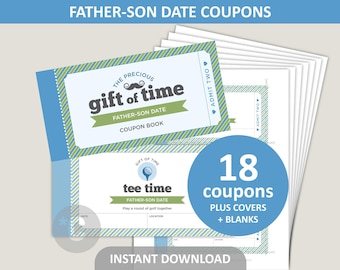 Father Son Dates Coupon Book Printable / Birthday Gift for Dad from Son / 6" x 3" Dad Coupons / PDF Digital Download