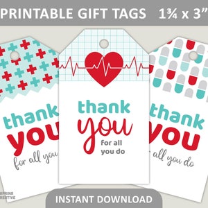 Gracias Etiquetas de enfermera imprimibles / Gracias médicas / Apreciación del médico / Atención médica / Etiquetas de regalo de 1,75" x 3" / Descarga digital PDF