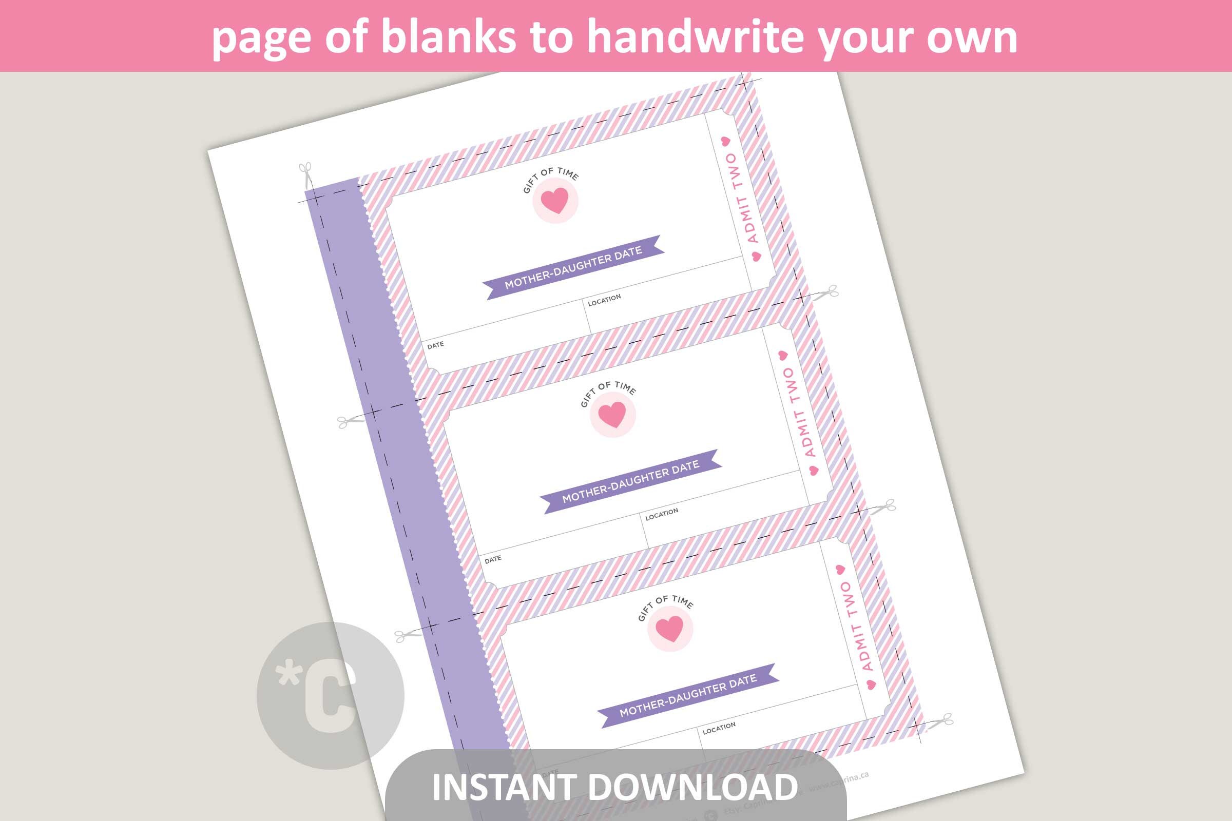 Mother Daughter Date Coupons Printable / Mothers Day Coupons / - Etsy