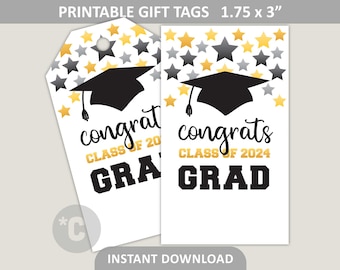 Etiqueta de formatura para impressão / Parabéns à turma de 2024 / Etiquetas para presentes de formatura / Etiquetas para biscoitos / Etiquetas para pendurar de 1,75" x 3" / Download digital em PDF