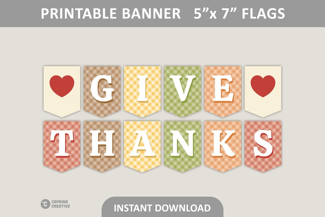 Give Thanks Banner Printable / Thanksgiving Banner / Autumn Plaid / 5 X ...