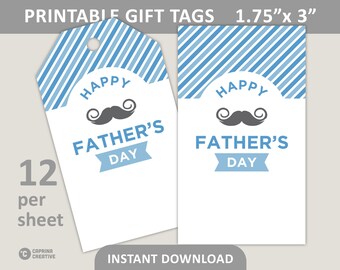 Happy Fathers Day Tags Printable / Cookie Tags for Dad / Elegant Blue Pinstripe / 1.75" x 3" Gift Tags / PDF Digital Download