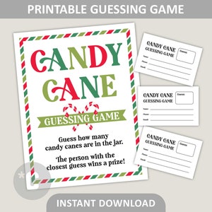 Candy Cane Guessing Game Printable / Christmas Party Game / School Classroom Game / 8.5&quot; x 11&quot; PDF Digital Download