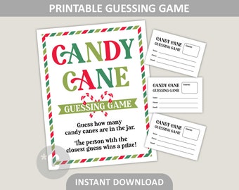 Candy Cane Guessing Game Printable / Christmas Party Game / School Classroom Game / 8.5" x 11" PDF Digital Download