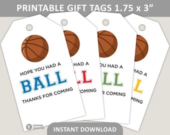Sports Theme Birthday Party Favor Tags Printable / Basketball Tournament / Hope You Had a Ball / Thanks for Coming / PDF Digital Download