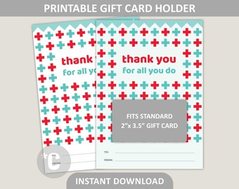 Thank You Nurse Gift Card Holder Printable / Medical Thanks / Doctor Appreciation / Cross / 5" x 7" Gift Card Backer / PDF Digital Download