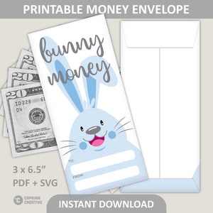 Portamonedas de Pascua imprimible / Sobres de primavera / Sobre de conejito para dinero / Funda para dinero / 7,6 x 16,5 cm / Descarga digital en PDF y SVG
