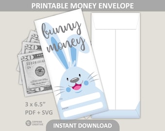 Easter Money Holder Printable / Spring Cash Envelopes / Boys Bunny Money Envelope / Money Sleeve / 3" x 6.5" / PDF + SVG Digital Download