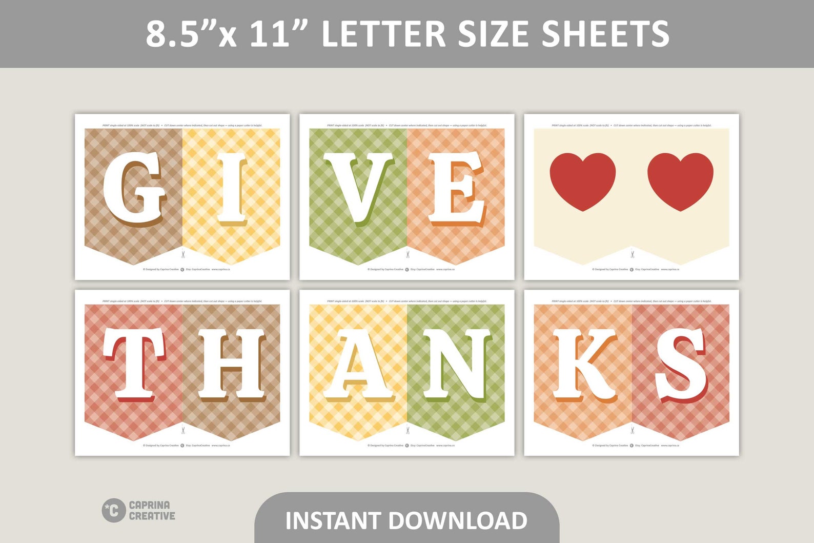 Give Thanks Banner Printable / Thanksgiving Banner / Autumn Plaid / 5 X ...