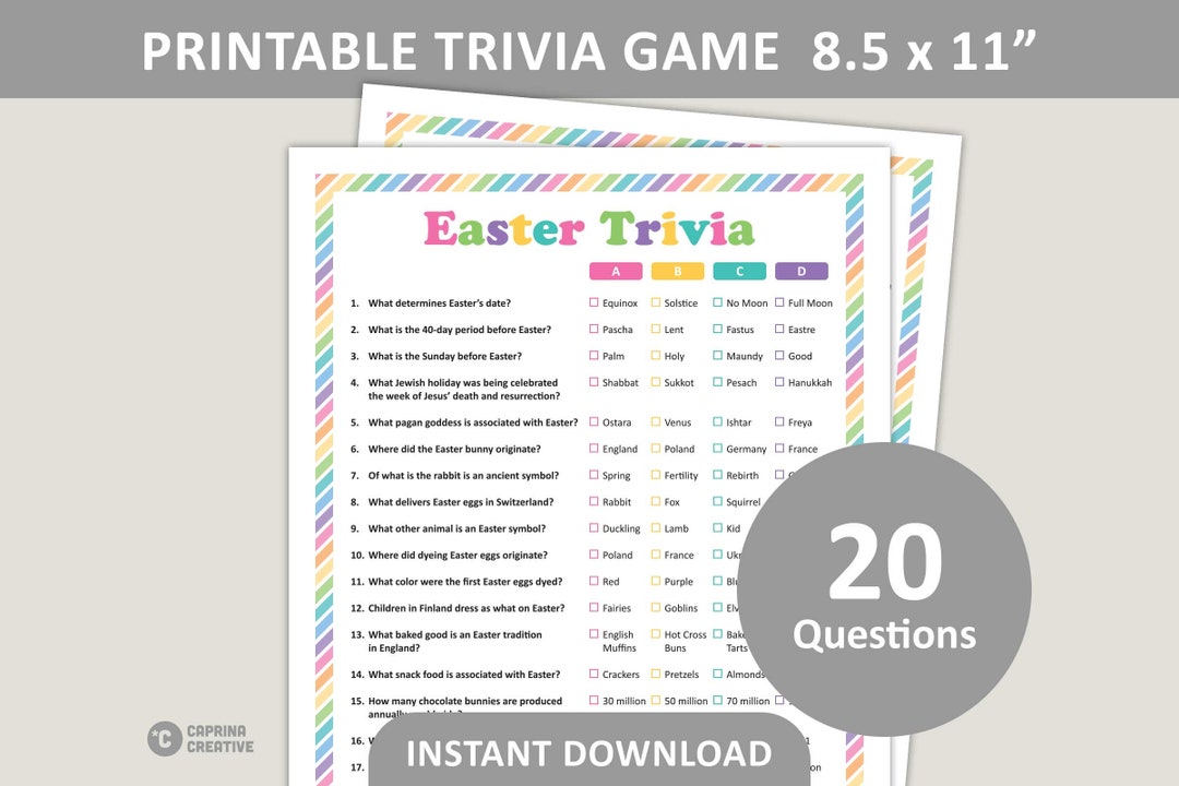 Easter Trivia Game / Printable Easter Games for Kids / Family