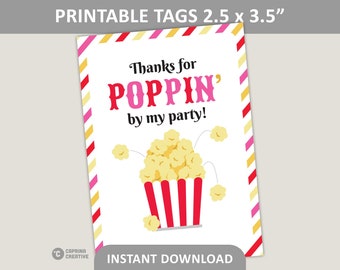 Popcorn Party Favor Tags Printable / 2.5" x 3.5" Favor Tags for Kids Birthday Party / PDF Digital Download