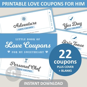 Love Coupons for Him / Printable Love Coupon Book / Birthday or Anniversary Gift / PDF Digital Download
