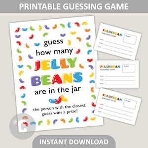 Jelly Bean Ratespiel zum Ausdrucken / Rate mal, wie viele Jellybeans im Glas sind / Partyspiel / Schulspiel / PDF Digital Download
