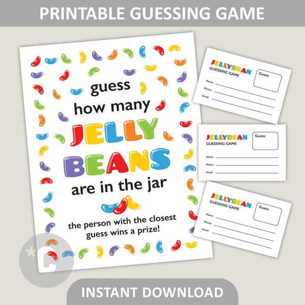 Jelly Bean Guessing Game Printable / Guess How Many Jellybeans in the Jar / Party Game / School Classroom Game / PDF Digital Download