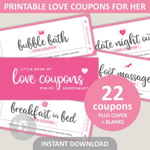 Liebescoupons für sie / druckbares Liebescouponbuch / Jahrestagsgeschenk / Geburtstagsgeschenk / 6.5 &quot;x 2.5&quot; Coupons / PDF Digital Download