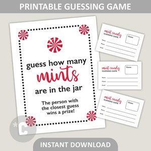 Mint Candy Guessing Game Printable / Guess How Many Mints in the Jar / Christmas Party Game / School Classroom Game / PDF Digital Download