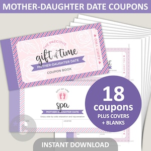 Buoni data madre figlia stampabili / Buoni festa della mamma / Regalo di compleanno per la mamma / Libro coupon 6" x 3" / Download digitale PDF