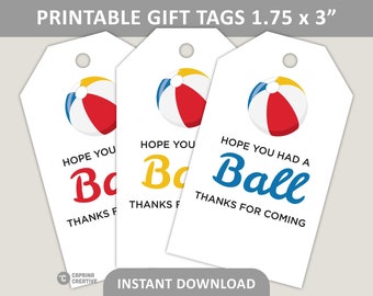 Printable Party Favor Tags / Beach Theme Birthday Party / Hope You Had a Ball / Thanks for Coming / PDF Digital Download