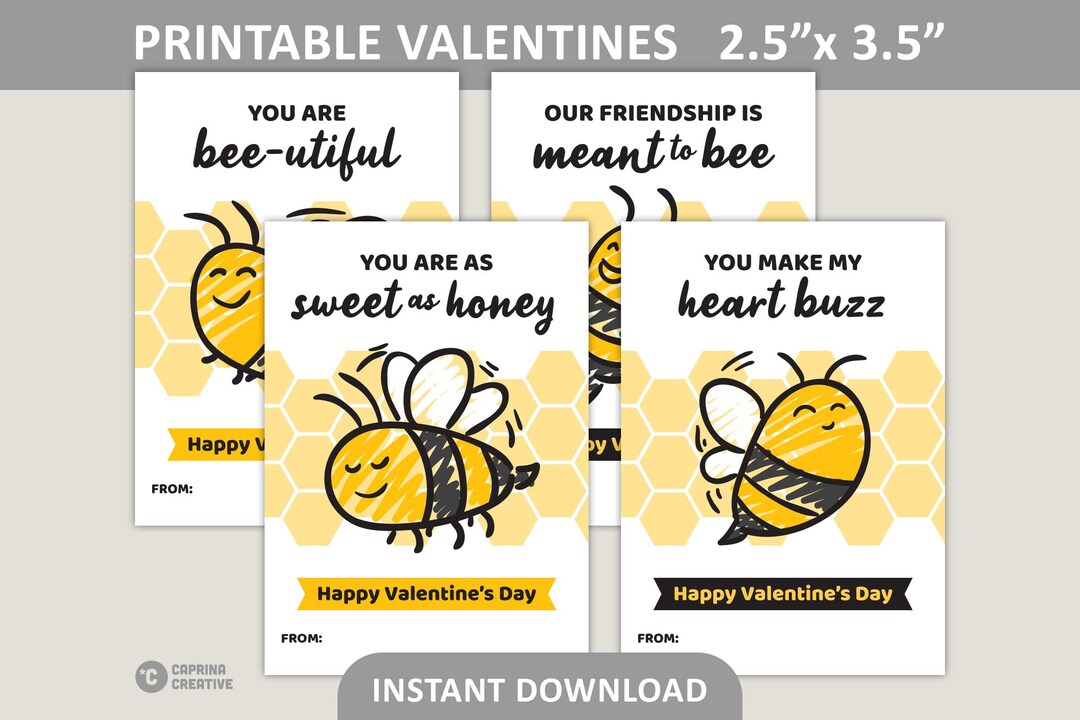 Bee Mine Valentine Printable Classroom Valentines / 2.5 - Etsy