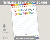 Printable Thanks Teacher Cookie Card / Elementary Teacher Appreciation / Rainbow Pencils / 3.5” x 5” Cookie Card / PDF Digital Download