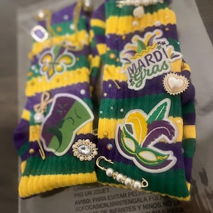 Adult Mardi Grad Junk Bedazzaled Slouch Socks | Birthday | Charmed Socks | Vacation New Orleans | Sneakerhead Socks | Custom Themed Socks |
