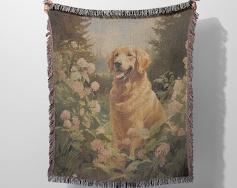 Golden Retriever Woven Blanket | Golden retriever tapestry, golden retriever throw blanket, dog decor