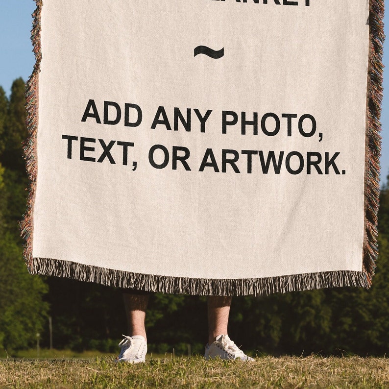 Customize this 100% cotton woven blanket with any image, text, or artwork. Woven in the USA. Personalized blankets make great gifts for a birthday, anniversary, graduation or memorial.