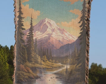 Mount Rainier Woven Blanket | Mount Rainier tapestry, vintage mountain blanket, Mountain decor, Mount Rainier gift, mountain throw blanket