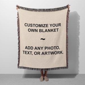 Customize this 100% cotton woven blanket with any image, text, or artwork. Woven in the USA. Personalized blankets make great gifts for a birthday, anniversary, graduation or memorial.