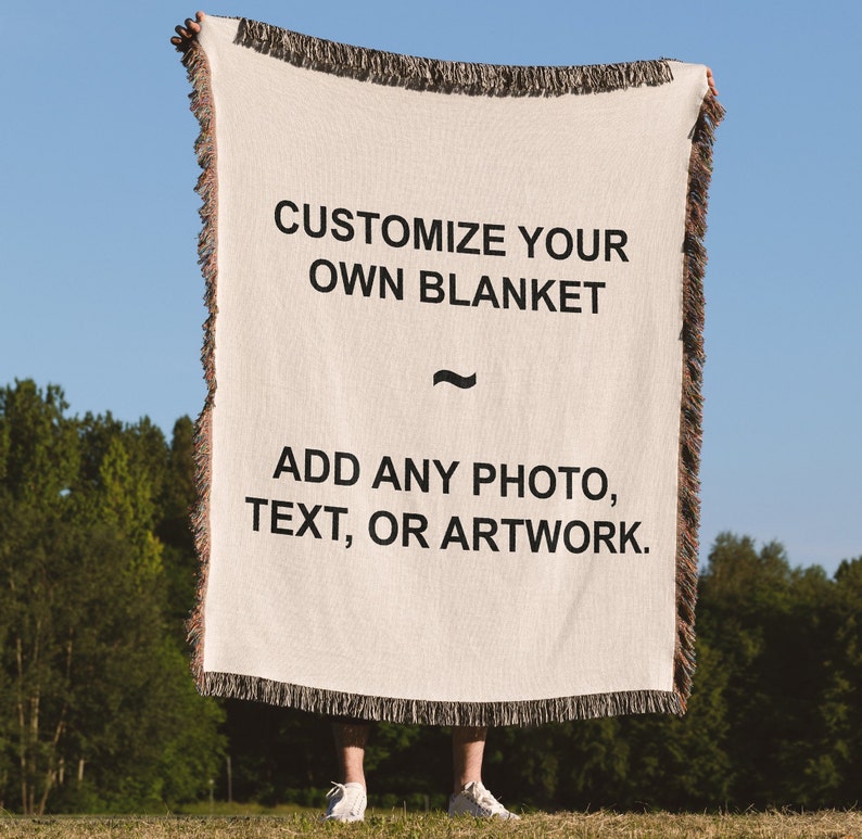 Customize this 100% cotton woven blanket with any image, text, or artwork. Woven in the USA.