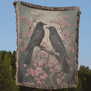 Crow Blanket | Woven blanket with crows, crow tapestry, couple crow gift, whimsigoth anniversary gift, crowcore blanket, goth raven wall art