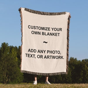 Customize this 100% cotton woven blanket with any image, text, or artwork. Woven in the USA. Personalized blankets make great gifts for a birthday, anniversary, graduation or memorial.