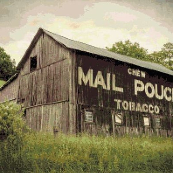 Mail Pouch Barn, farm, tobacco, barn, 1890s,ads, counted cross stitch pdf download pattern