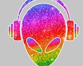 RAINBOW ALIEN, space, rainbow, alien head, counted cross stitch pdf download pattern