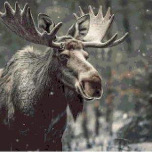 WINTER MOOSE,  forest animal, counted cross stitch embroidery pdf downloadable pattern
