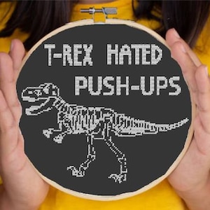 TREX HATED PUSHUPS funny, dinosaur, exercise, extint, counted cross stitch pdf download pattern