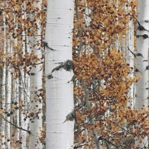BIRCH IN FALL,  trees, nature, fall, counted cross stitch pdf download pattern