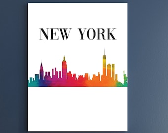 New York Digitales Poster, New York druckbares Poster, New York Aquarell Wandkunst, New York Skyline Kunst, minimalistische Kunst, New York City Poster