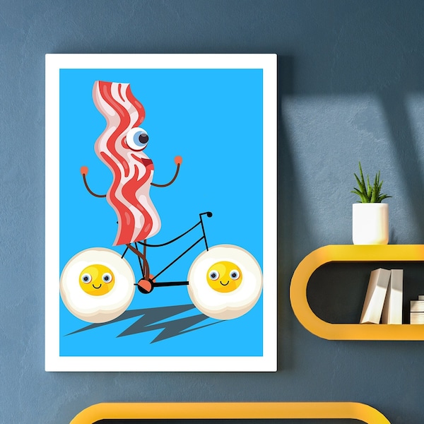 Bacon and Eggs Illustration, Funny Bacon Poster, Funny Egg Prints, Bacon and Egg Poster, Food Lover, Food Illustrations, Mood for Food Art