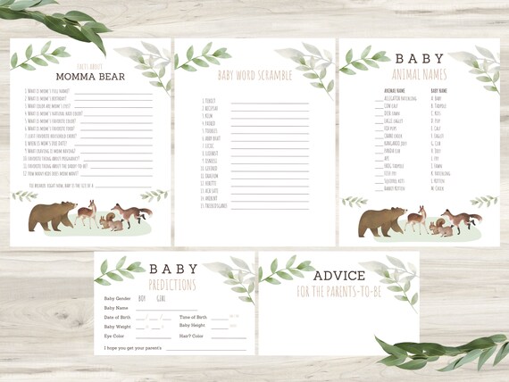 Woodland Baby Shower Games Bundle Woodland Baby (Instant Download