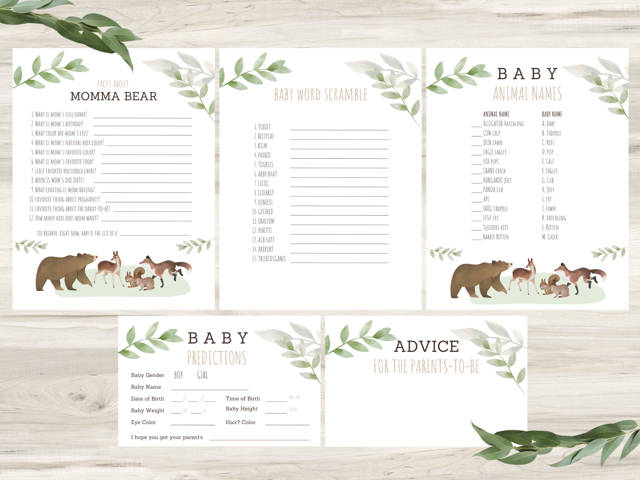 Woodland Baby Shower Games Bundle Animal Baby Shower Games - Etsy Woodland Baby Shower Games Bundle Animal Baby Shower Games - Etsy