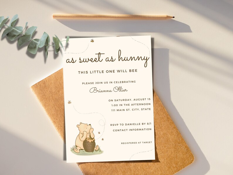 Winnie the Pooh Baby Shower Invitations, Bear Invite, Baby Shower Evite