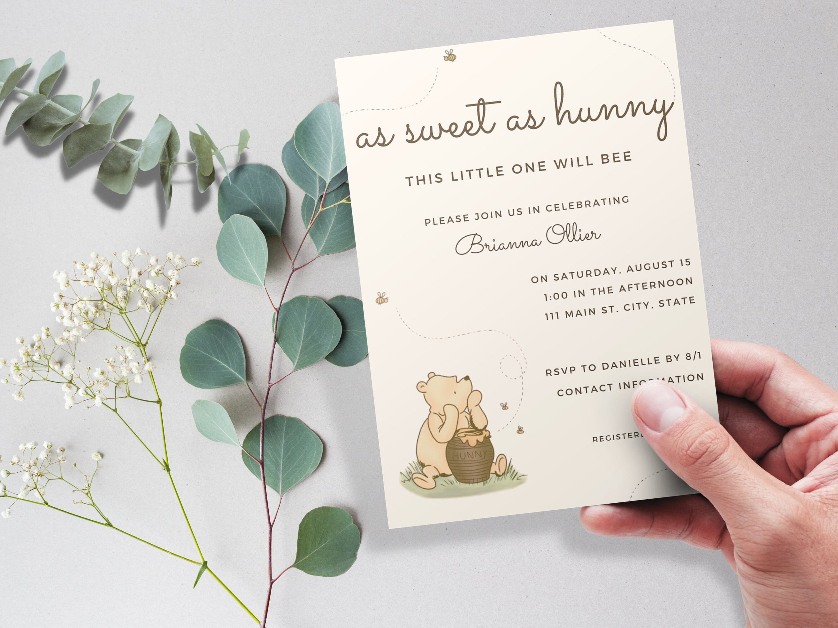 Winnie the Pooh Baby Shower Invitations, Bear Invite, Baby Shower Evite